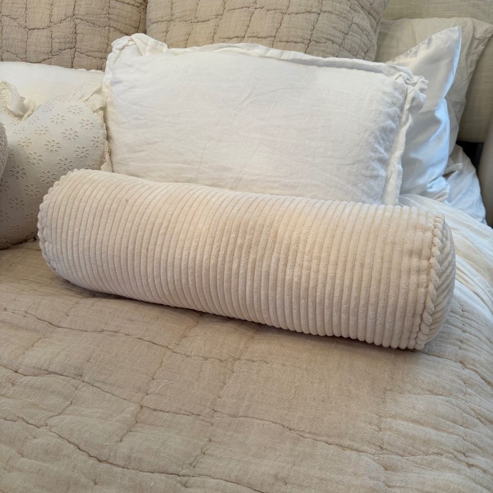 Cream Cylinder Lumbar Throw Pillow
